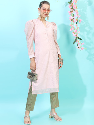 Vishudh Women Printed Straight Kurta(Pink)