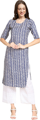 1 Stop Fashion Women Printed Straight Kurta(Blue)