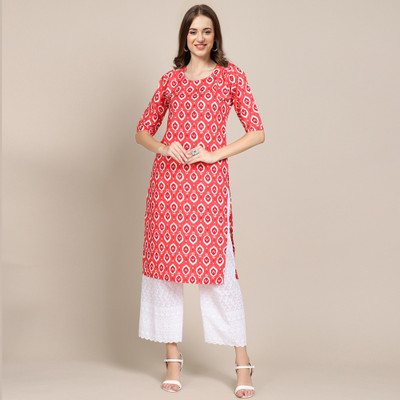 EthnicBasket Women Printed Straight Kurta(Pink)