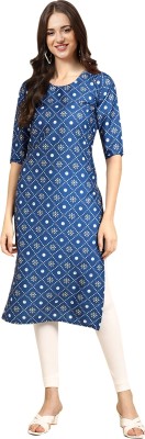 EthnicBasket Women Printed Straight Kurta(Blue)