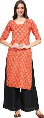 EthnicBasket Women Printed Straight Kurta(Orange)