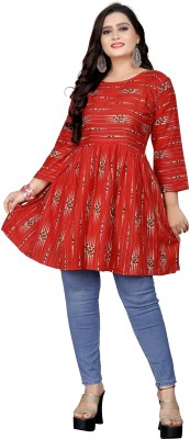 NIVREETY Women Printed Flared Kurta(Red)