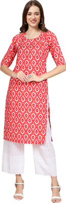 EthnicBasket Women Printed Straight Kurta(Pink)