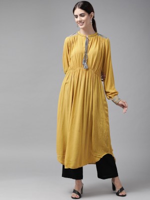 W Women Solid A-line Kurta(Yellow)