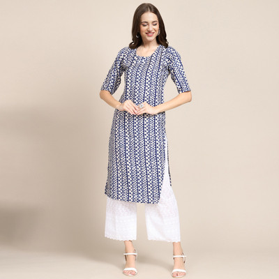 1 Stop Fashion Women Printed Straight Kurta(Blue)