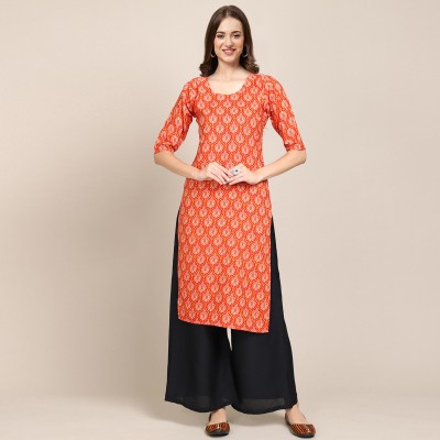 EthnicBasket Women Printed Straight Kurta(Orange)