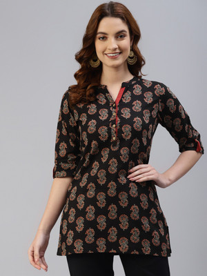 SVARCHI Women Block Print Straight Kurta(Black)