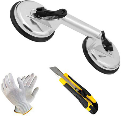 metrotools Two Cup Aluminium Suction Glass Lifter 1PC Knife Cutter 1Pair golves Lever Tool(32.4 cm)
