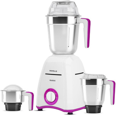 HAVELLS Klassic 750 W Juicer Mixer Grinder(GHFMGDWV075 | 3 Jars | White - Lavender)