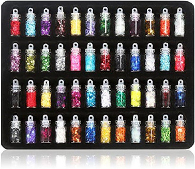 glossify 48 Bottles/Set 3D Nail Art Charms Kit, Random Nail Art Glitter Sequins(Red)