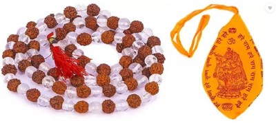 RCH Rudraksha Sphatik Mala 108+1 Beads Necklace Crystal Chain Set With Pooja Jholi Beads, Crystal Fabric, Crystal Necklace