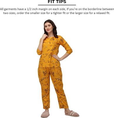 HAVYAA Women Printed Yellow Top & Pyjama Set
