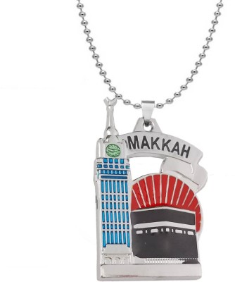 Love And Promise Muslim Religious Makkah Masjid Design Allah Islamic Is Written Makkah Pendant Sterling Silver, Rhodium Stainless Steel Locket Set