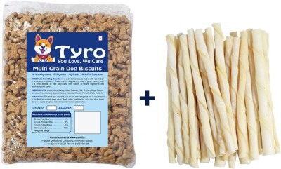 Tyro 1kg Dog Chewing Combo: 750gm Chicken Biscuit With 250gm Twisted Calcium Stick Chicken 1 kg (2x0.5 kg) Dry Adult, Young Dog Food