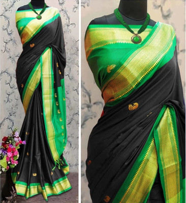 Paithni Woven Paithani Pure Silk Saree(Black)
