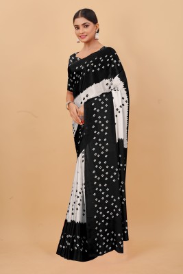 Harekrishna creation Printed Banarasi Jacquard, Cotton Silk Saree(Silver, White, Black)