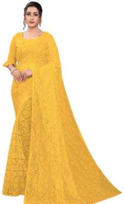 Aarya creation Self Design Bollywood Net Saree(Yellow)