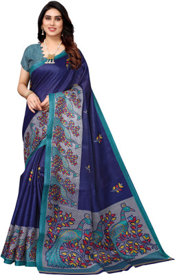 Priyashi Printed Daily Wear Art Silk Saree(Dark Blue)