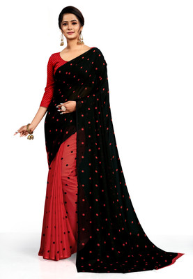Vipra Designer Polka Print Bollywood Georgette Saree(Red)