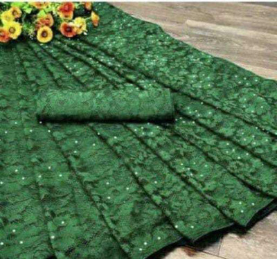 Aarya creation Self Design Bollywood Net Saree(Green)