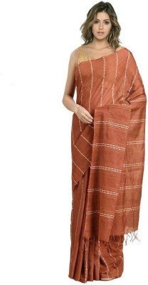 govind handloom Striped Bhagalpuri Art Silk Saree(Brown)