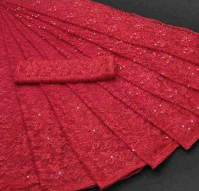Aarya creation Self Design Bollywood Net Saree(Red)