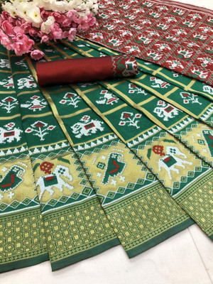 Satika Riti Printed Patola Art Silk Saree(Green)