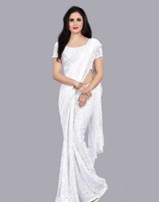 Aarya creation Self Design Bollywood Net Saree(White)