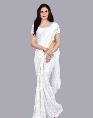 Aarya creation Self Design Bollywood Net Saree(White)