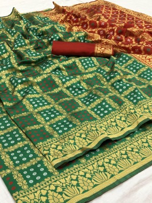 Satika Riti Woven Bandhani Art Silk Saree(Green)