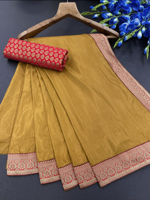 Cherry tex Self Design Bollywood Silk Blend Saree(Yellow)