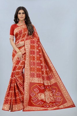 NENCY FASHION Woven Kanjivaram Cotton Blend Saree(Red)