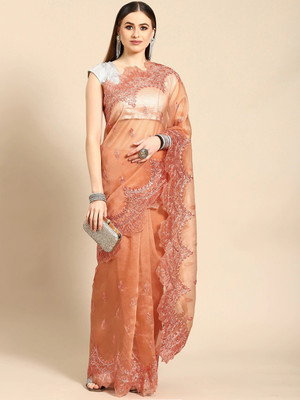 ANOUK Printed Bollywood Organza Saree(Orange)
