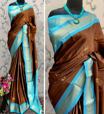Paithni Woven Paithani Pure Silk Saree(Brown)