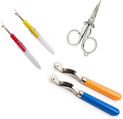 Crafts Haveli 3 Items Combo : 2 Seam Ripper, 2 Tracing Wheel & Folding Scissor Sewing Kit
