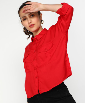 Spykar Women Solid Casual Red Shirt