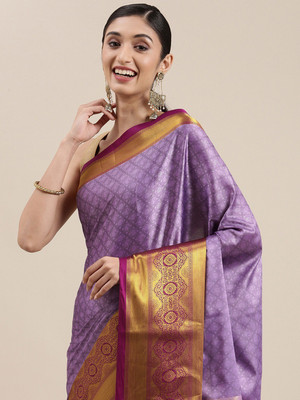 Juhi Collection Woven Bollywood Jacquard, Cotton Silk Saree(Purple)