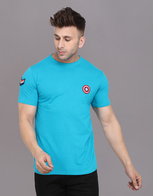 Money Leaf Solid Men Round Neck Light Blue T-Shirt