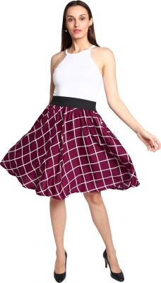 Aniyank Checkered Women Flared Maroon Skirt