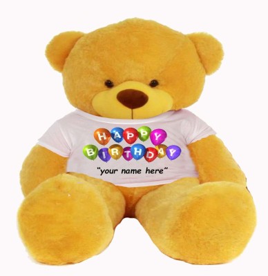 Hug 'n' Feel SOFT TOYS Big Teddy Bear Wearing Happy Birthday with Your Name T-Shirt 3 ft  - 36 inch(Yellow)