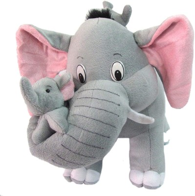 Hug 'n' Feel Plush Puppets… (Elephant with 2baby 32cm)  - 32 cm(Grey)