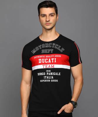 DUCATI Printed Men Crew Neck Black T Shirt Price History