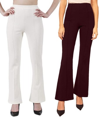 YOZO Regular Fit Women White, Maroon Trousers