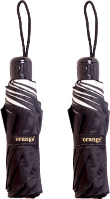 ORANGE 3 Fold Black Silve Manual Opening - Pack of 2 Umbrella(Black)