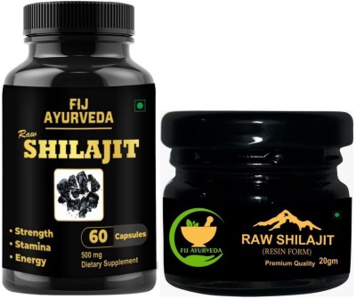 FIJ AYURVEDA Raw Shilajit Extract 60 Capsules with Raw Shilajit Resin - 20Gm (Combo Pack)(Pack of 2)