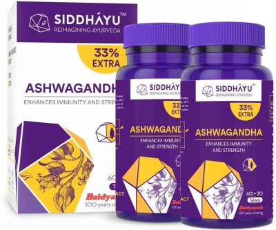 Siddhayu Ashwagandha Tablet | Enhances Immunity and Strength | 60 + 20 Tablets(Pack of 2)
