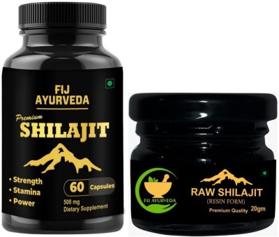 FIJ AYURVEDA Raw Shilajit Resin 20Gm with Premium Shilajit Capsule – 60 Capsules (Combo Pack)(Pack of 2)