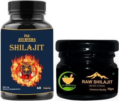 FIJ AYURVEDA Shilajit 60 Capsule with Raw Shilajit Resin - 20Gm (Combo Pack)(Pack of 2)