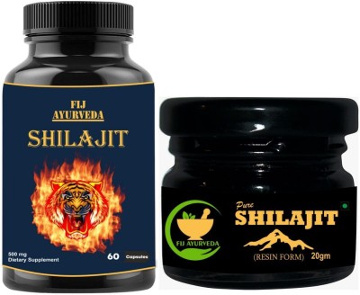 FIJ AYURVEDA Pure Shilajit Resin 20Gm with Shilajit Capsule – 60 Capsules (Combo Pack)(Pack of 2)