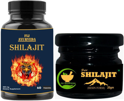 FIJ AYURVEDA Pure Shilajit Resin 20Gm with Shilajit Capsule – 60 Capsules (Combo Pack)(Pack of 2, 20 g)
